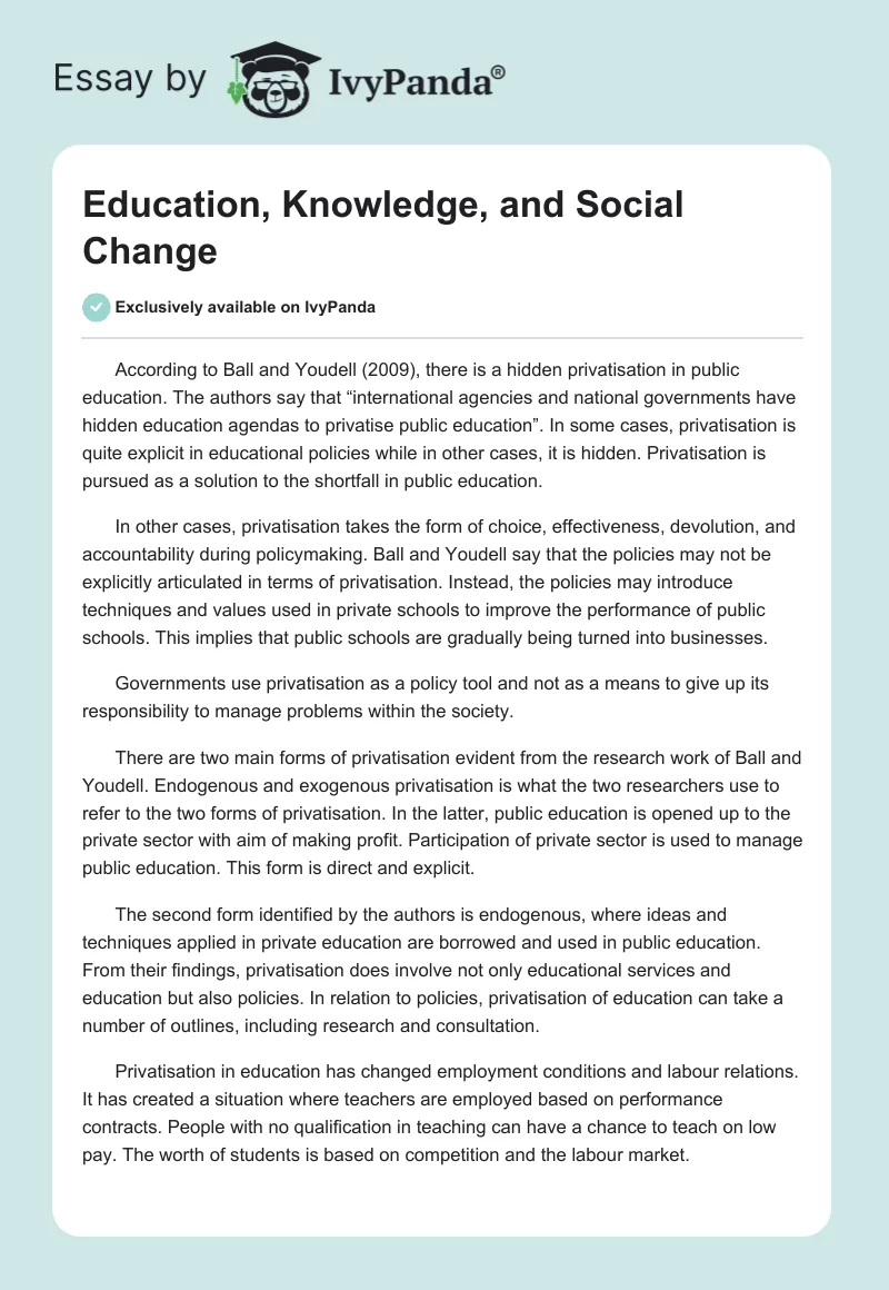 Education, Knowledge, and Social Change. Page 1