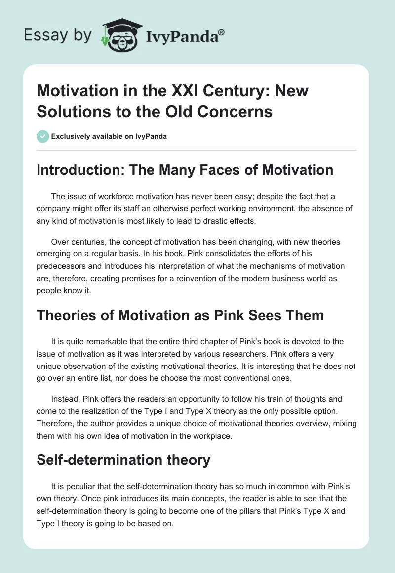 Motivation in the XXI Century: New Solutions to the Old Concerns. Page 1
