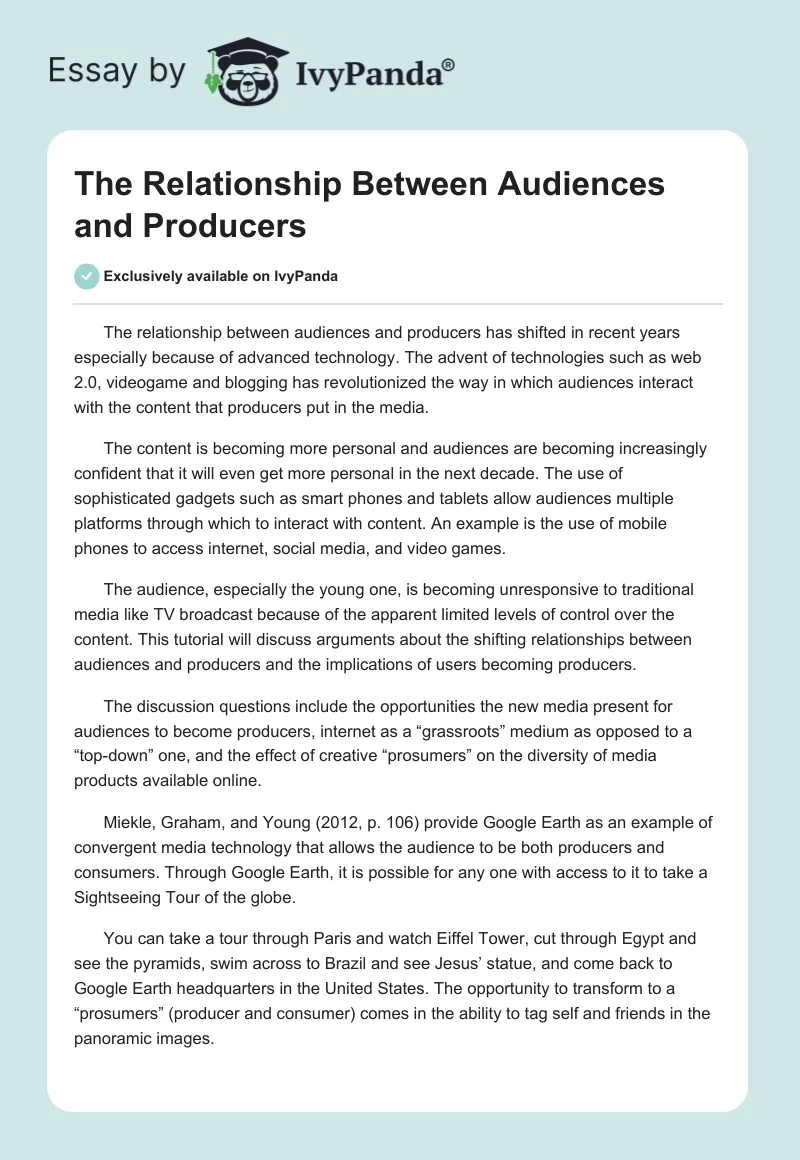 The Relationship Between Audiences and Producers. Page 1