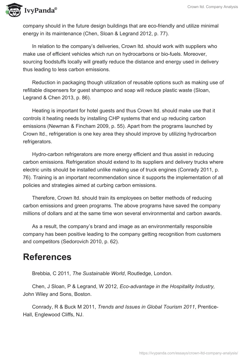 Crown ltd. Company Analysis. Page 2
