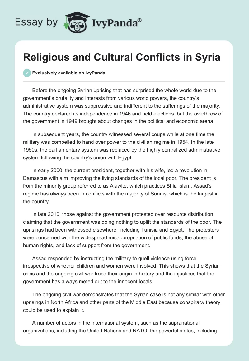 Religious and Cultural Conflicts in Syria. Page 1