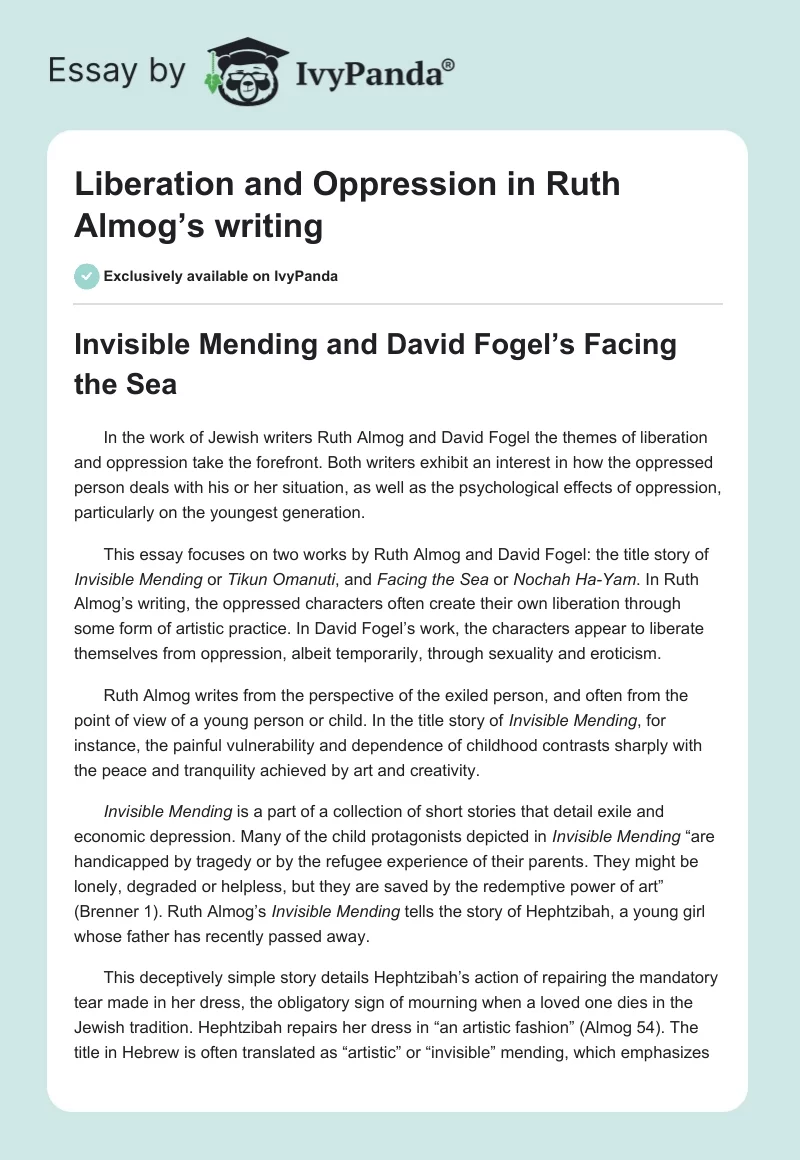 Liberation and Oppression in Ruth Almog’s Writing. Page 1