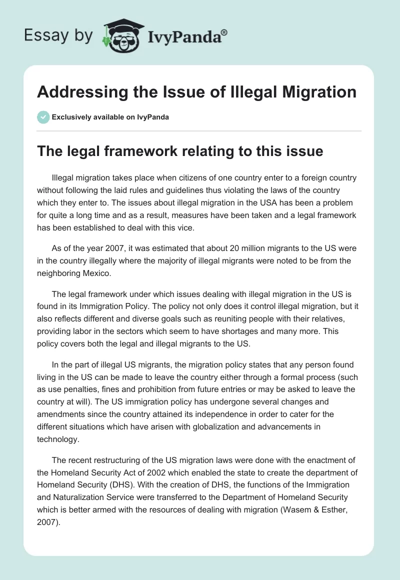 Addressing the Issue of Illegal Migration. Page 1