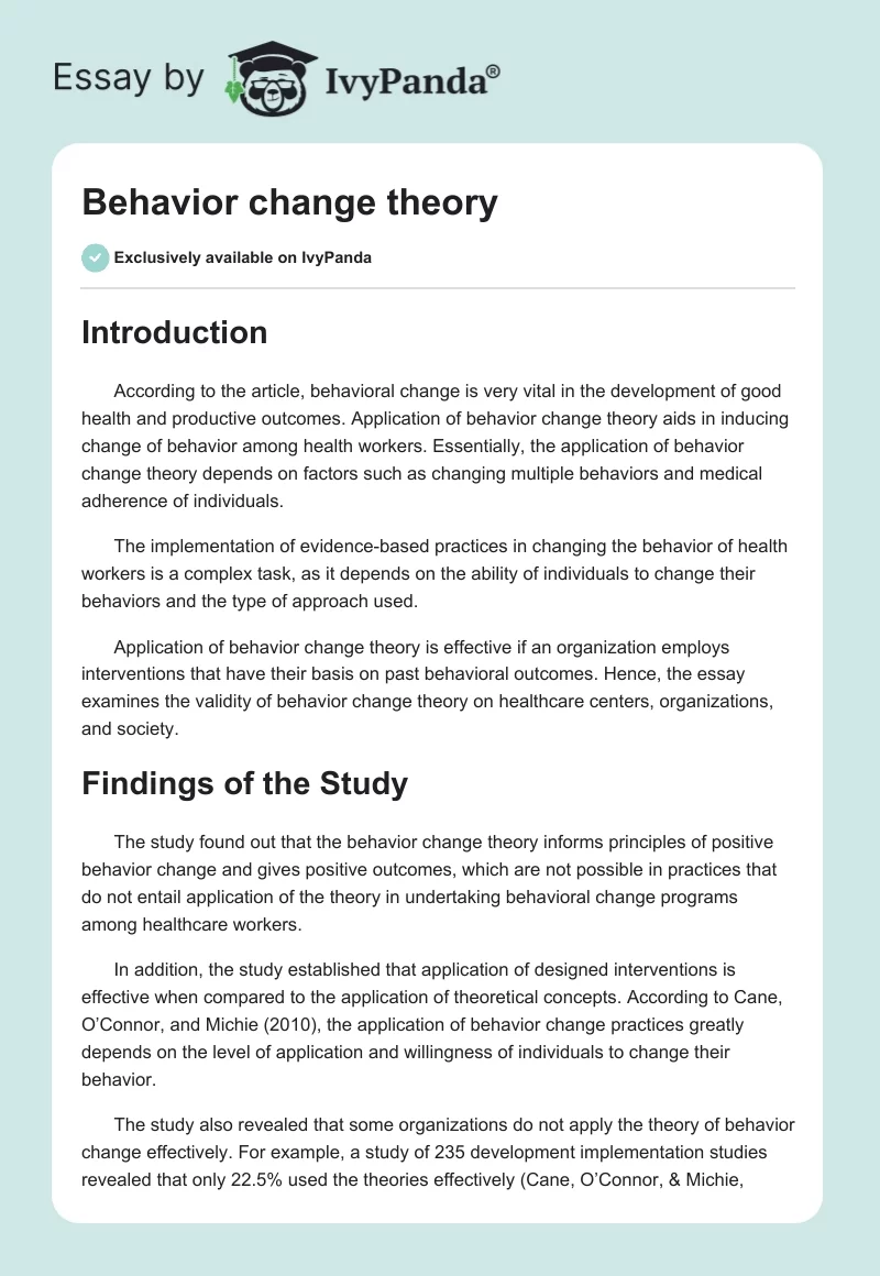 Behavior change theory. Page 1