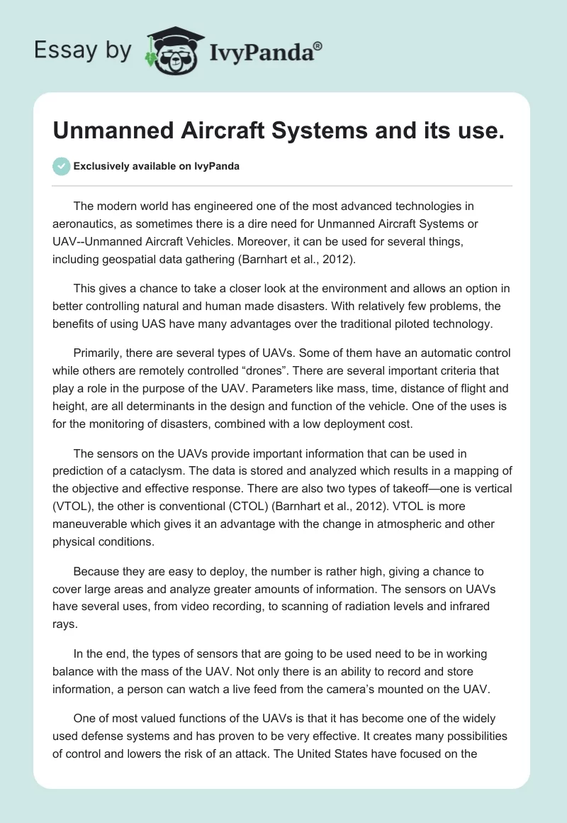 Unmanned Aircraft Systems and its use.. Page 1