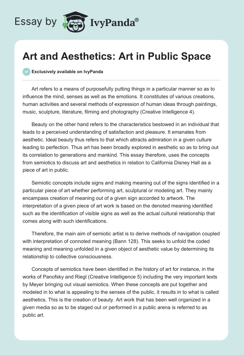 Art and Aesthetics: Art in Public Space. Page 1