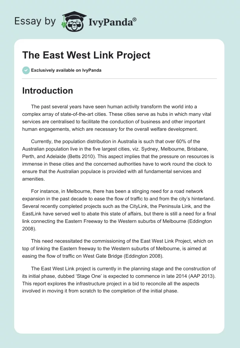 The East West Link Project. Page 1