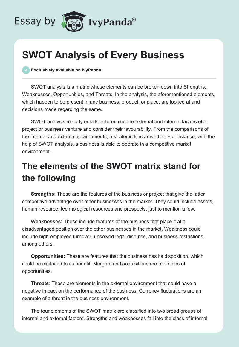 SWOT Analysis of Every Business. Page 1