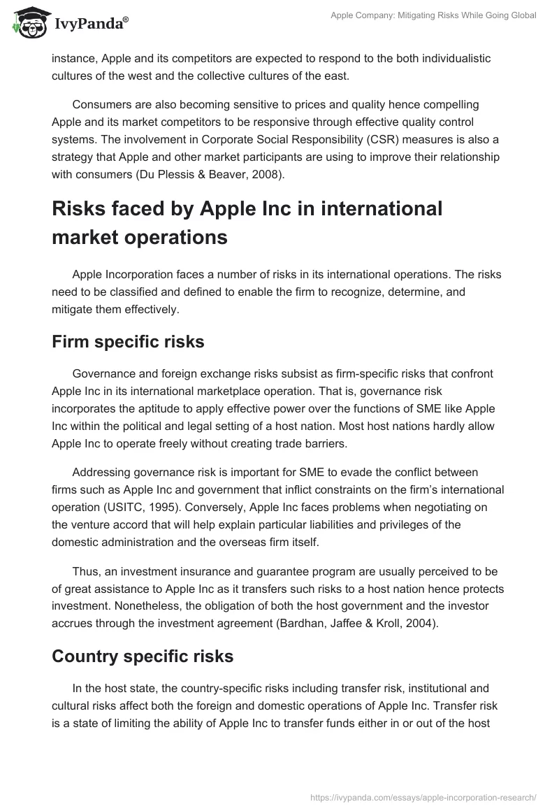 Apple Company: Mitigating Risks While Going Global. Page 4