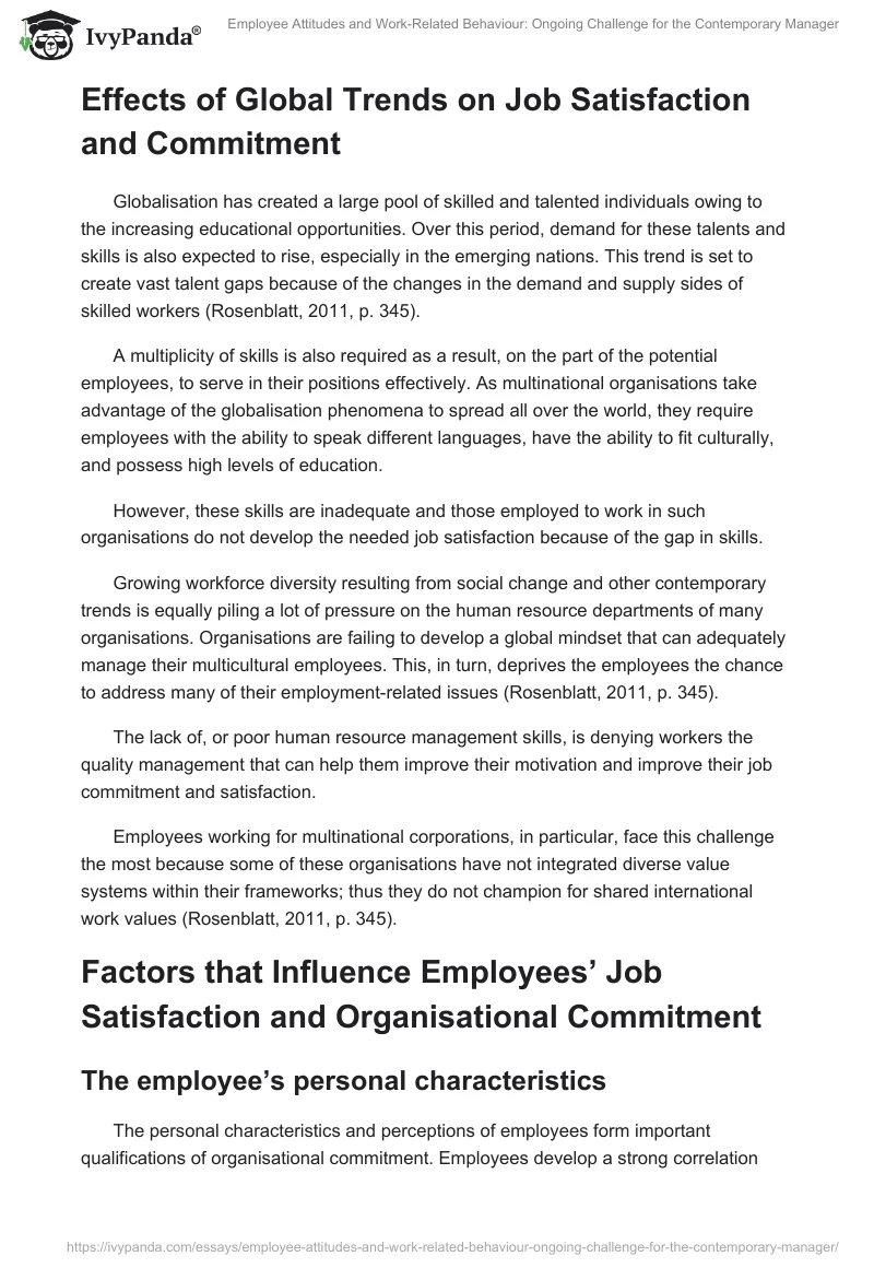 Employee Attitudes and Work-Related Behaviour: Ongoing Challenge for the Contemporary Manager. Page 3