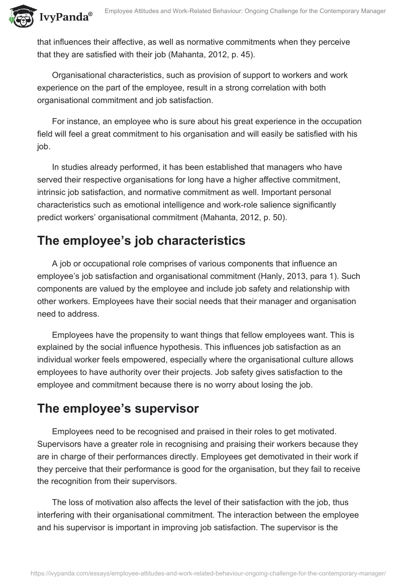 Employee Attitudes and Work-Related Behaviour: Ongoing Challenge for the Contemporary Manager. Page 4