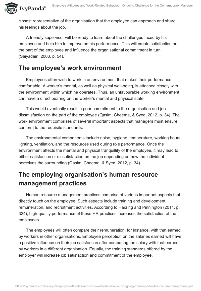 Employee Attitudes and Work-Related Behaviour: Ongoing Challenge for the Contemporary Manager. Page 5