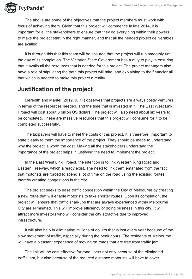 The East West Link Project Planning and Management. Page 3