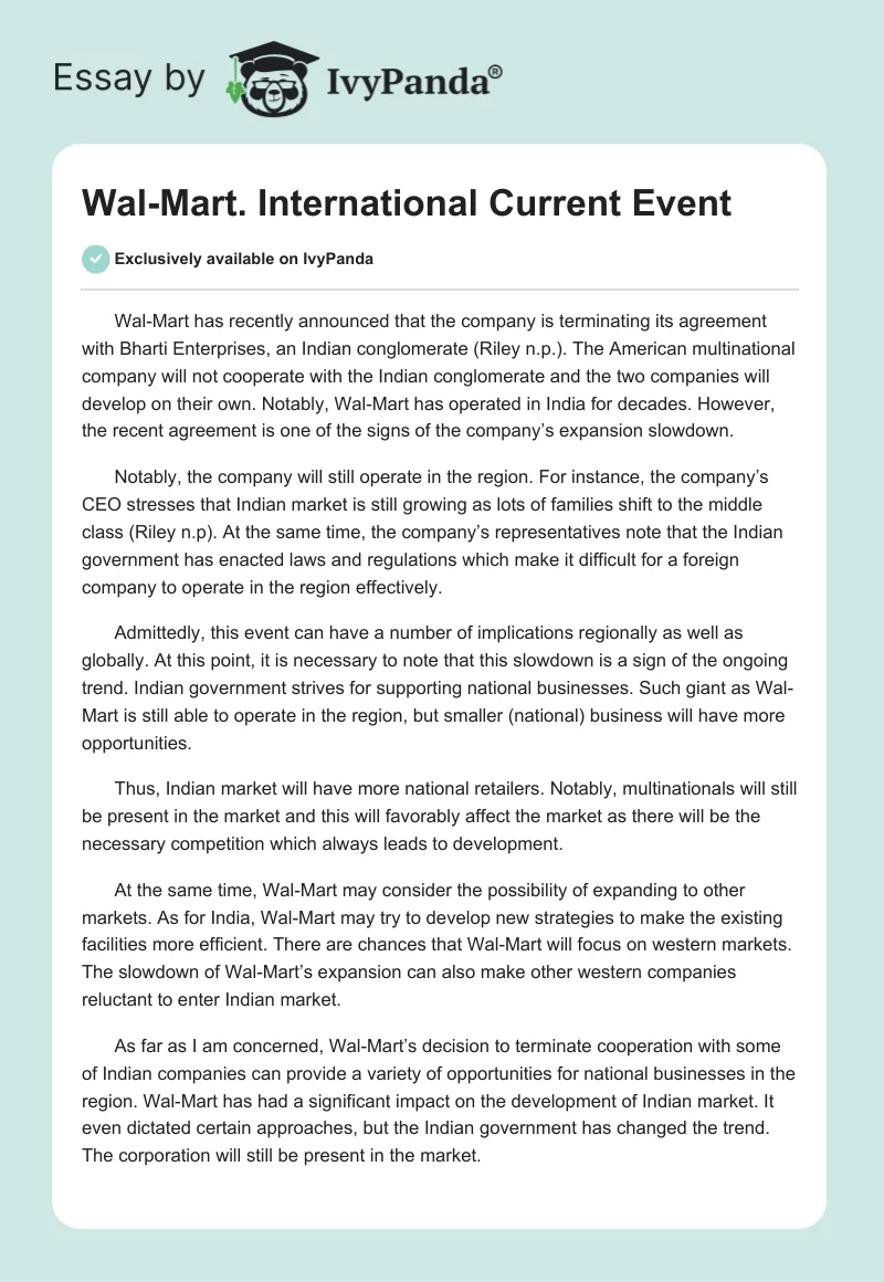 Wal-Mart. International Current Event. Page 1