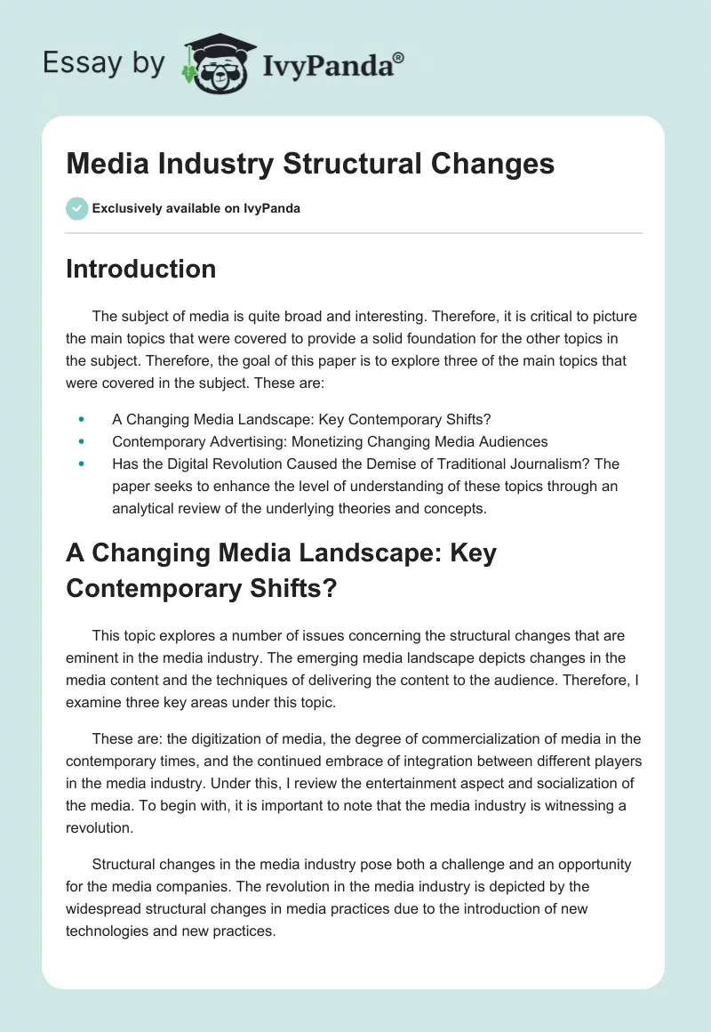 Media Industry Structural Changes. Page 1