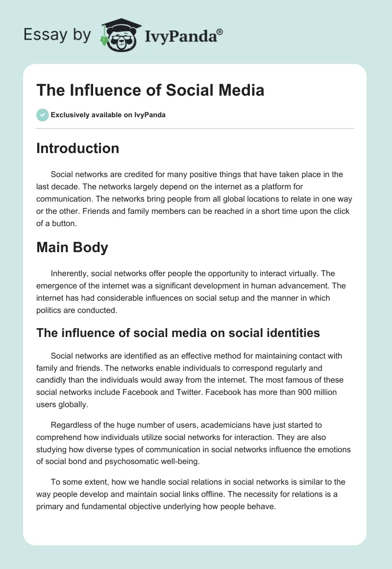 The Influence of Social Media. Page 1