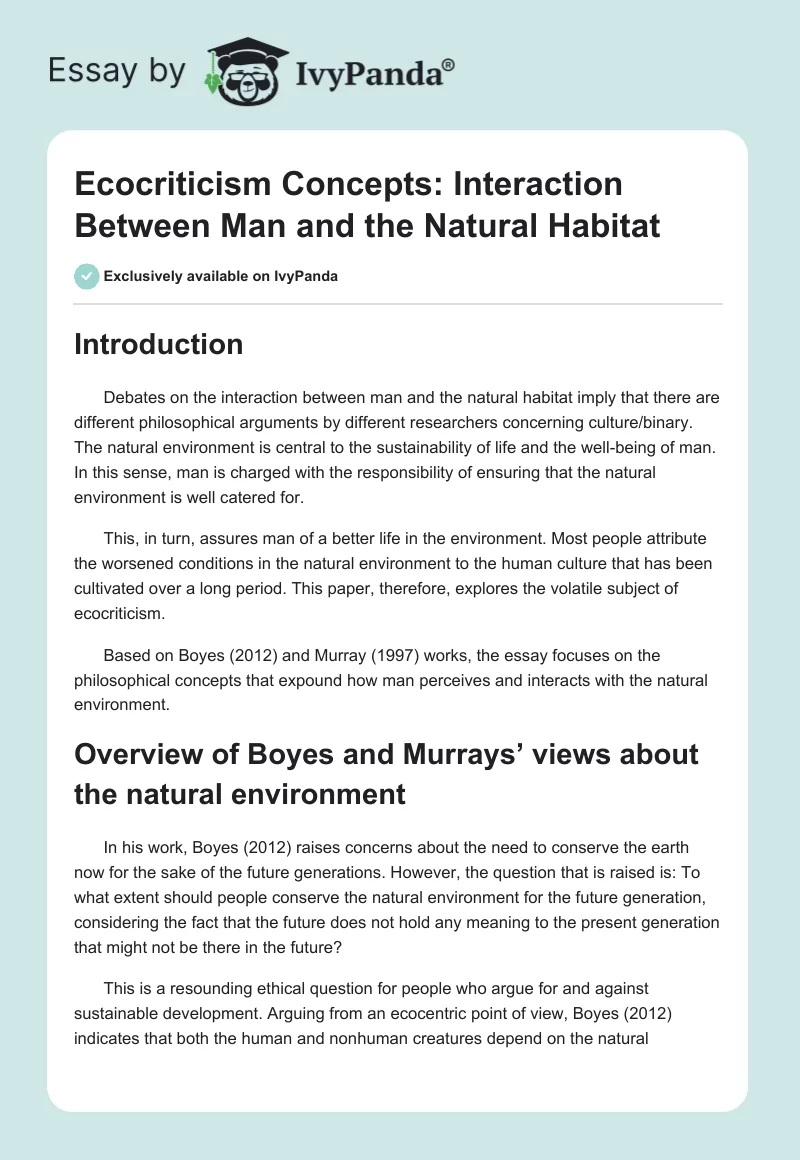 Ecocriticism Concepts: Interaction Between Man and the Natural Habitat. Page 1