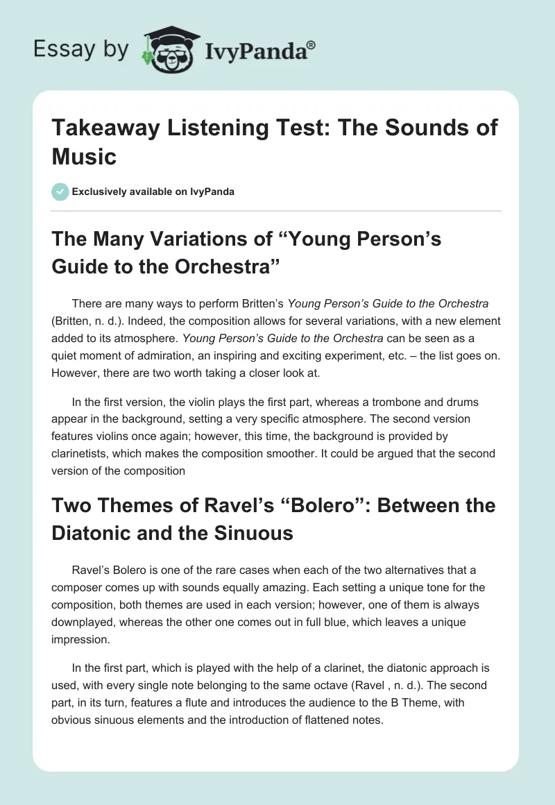Takeaway Listening Test: The Sounds of Music. Page 1