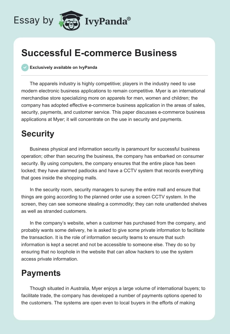 Successful E-Commerce Business. Page 1