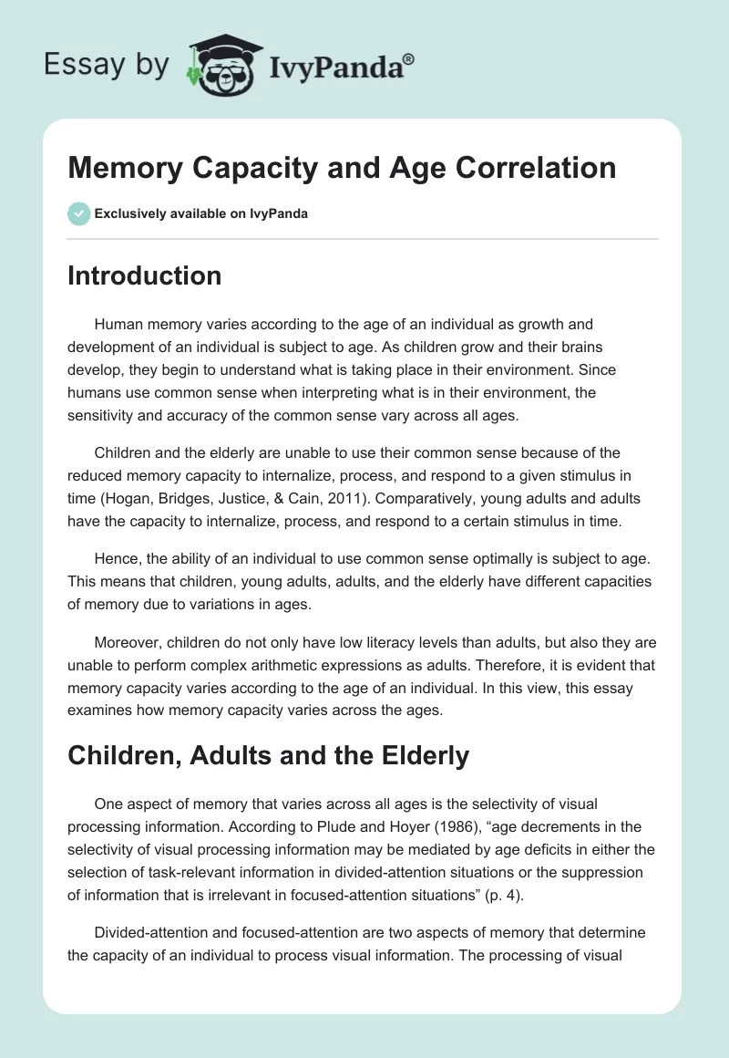 Memory Capacity and Age Correlation. Page 1