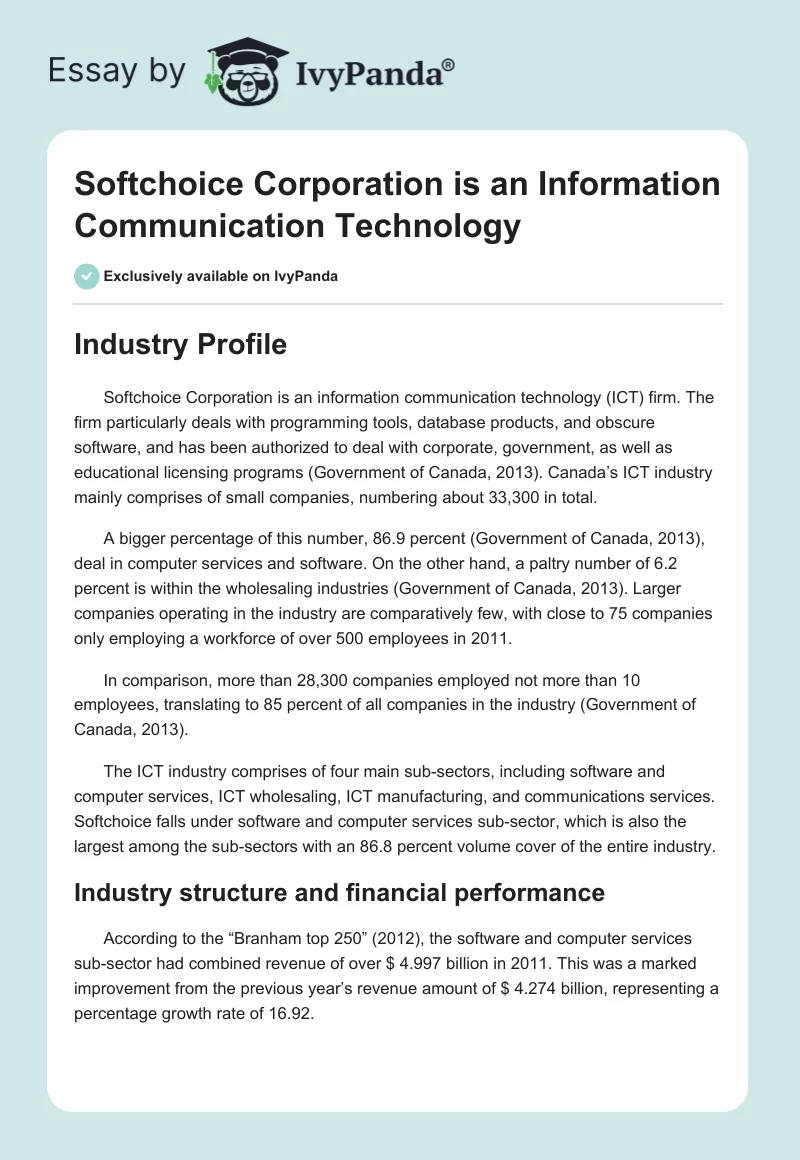 Softchoice Corporation is an Information Communication Technology. Page 1
