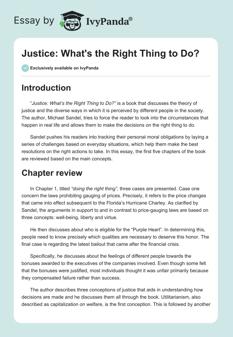 Justice: What's the Right Thing to Do?. Page 1