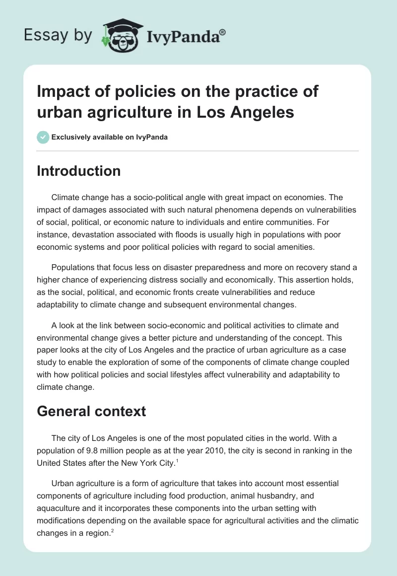 Impact of Policies on the Practice of Urban Agriculture in Los Angeles. Page 1