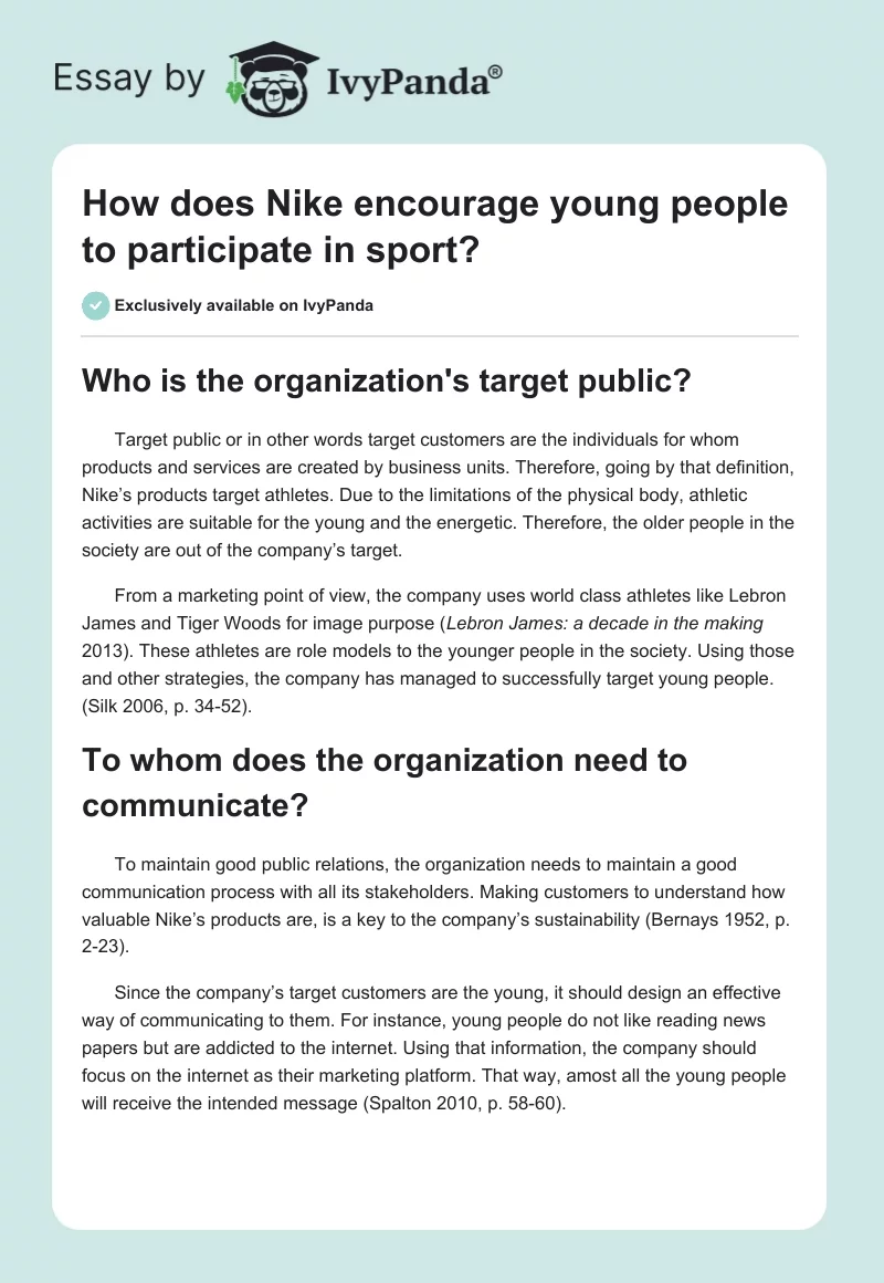 How Does Nike Encourage Young People to Participate in Sport?. Page 1