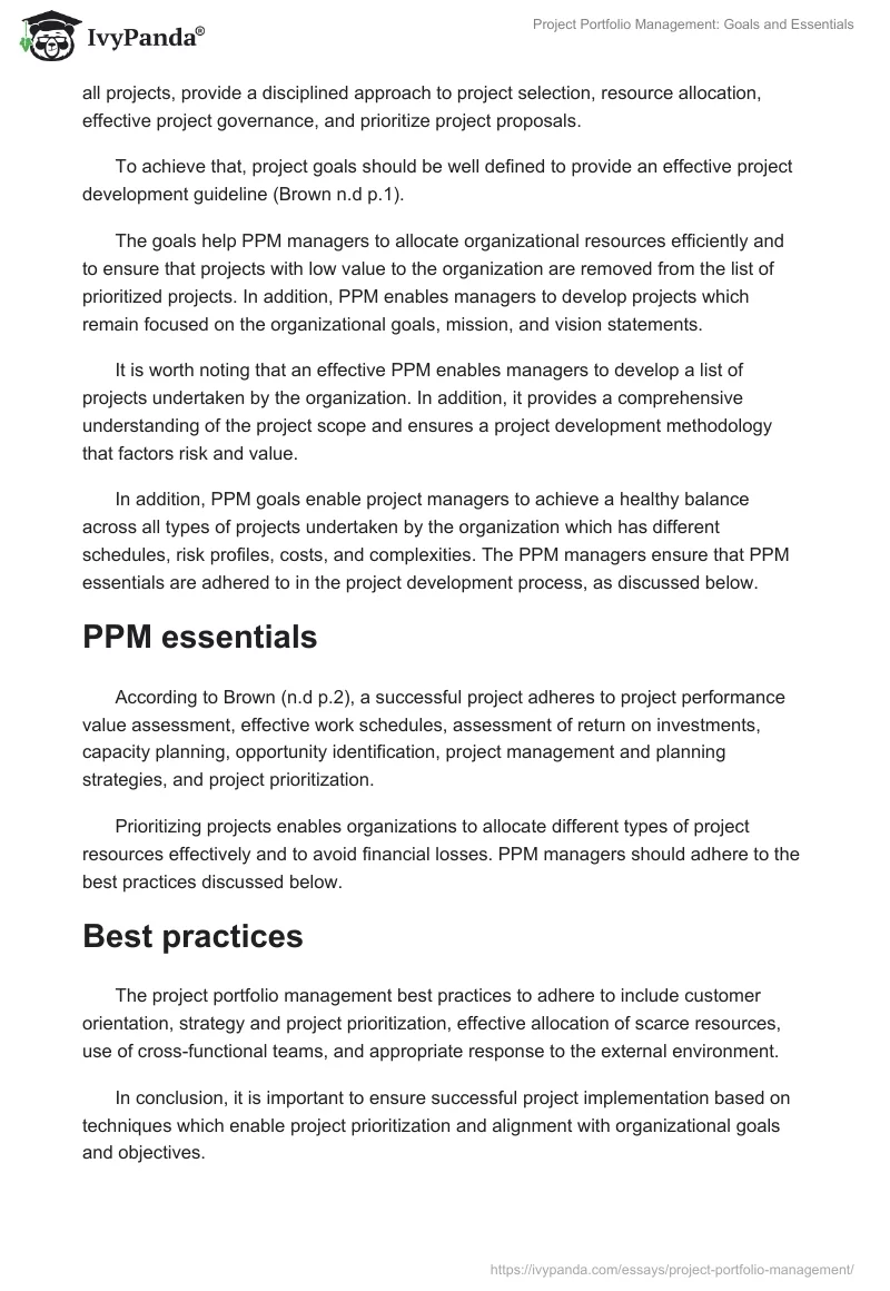 Project Portfolio Management: Goals and Essentials. Page 2