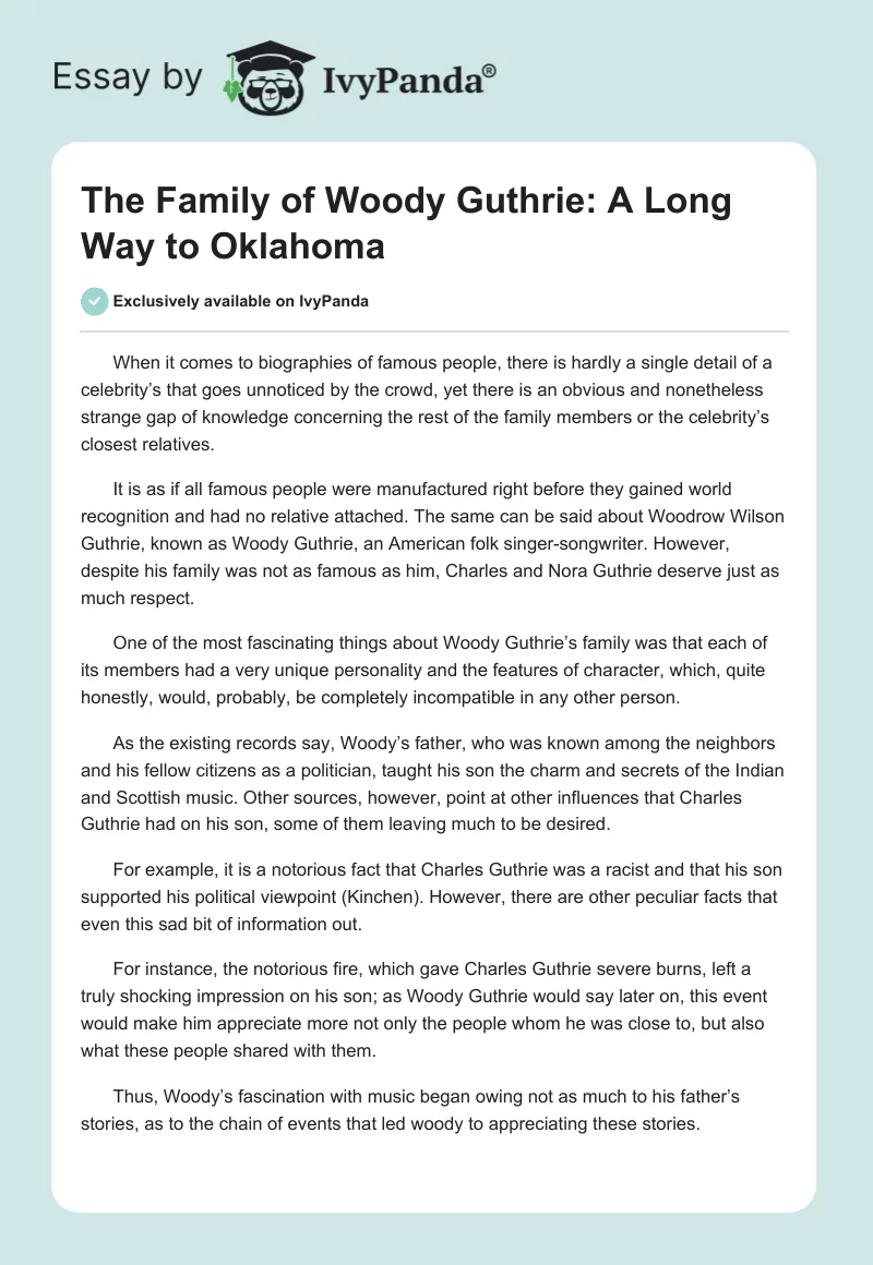 The Family of Woody Guthrie: A Long Way to Oklahoma. Page 1