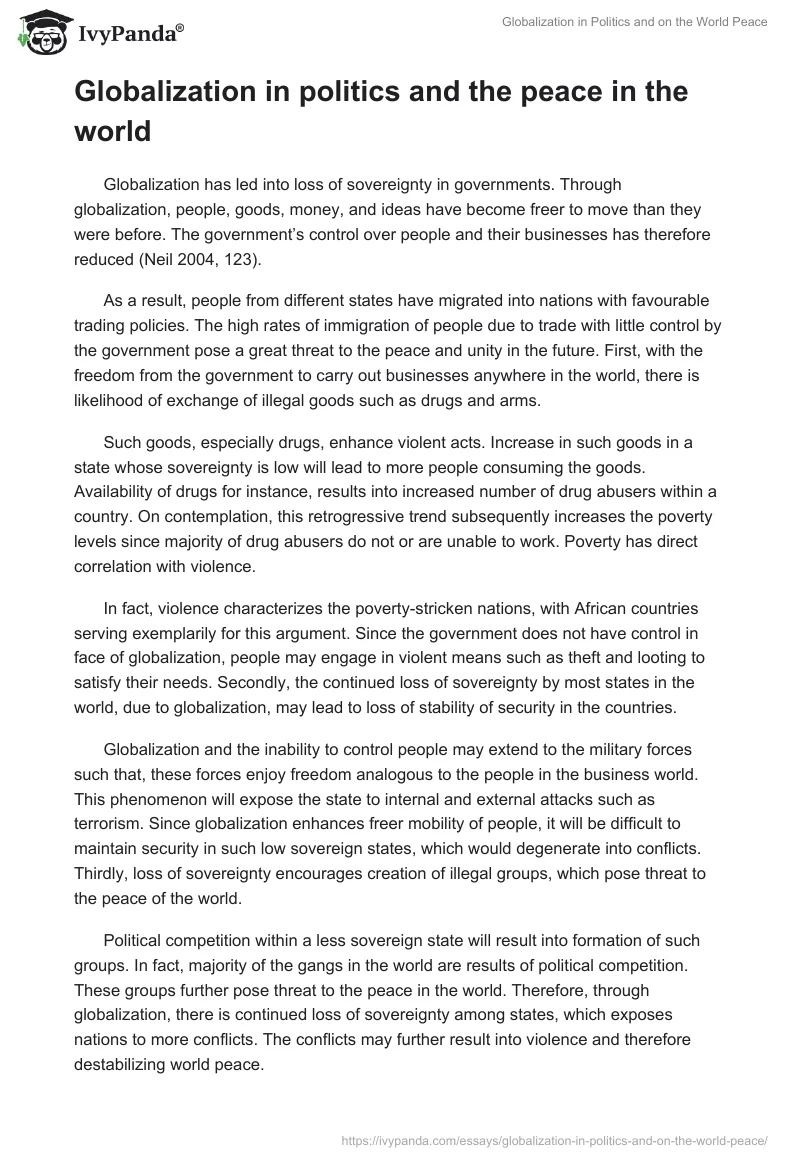 Globalization in Politics and on the World Peace. Page 2