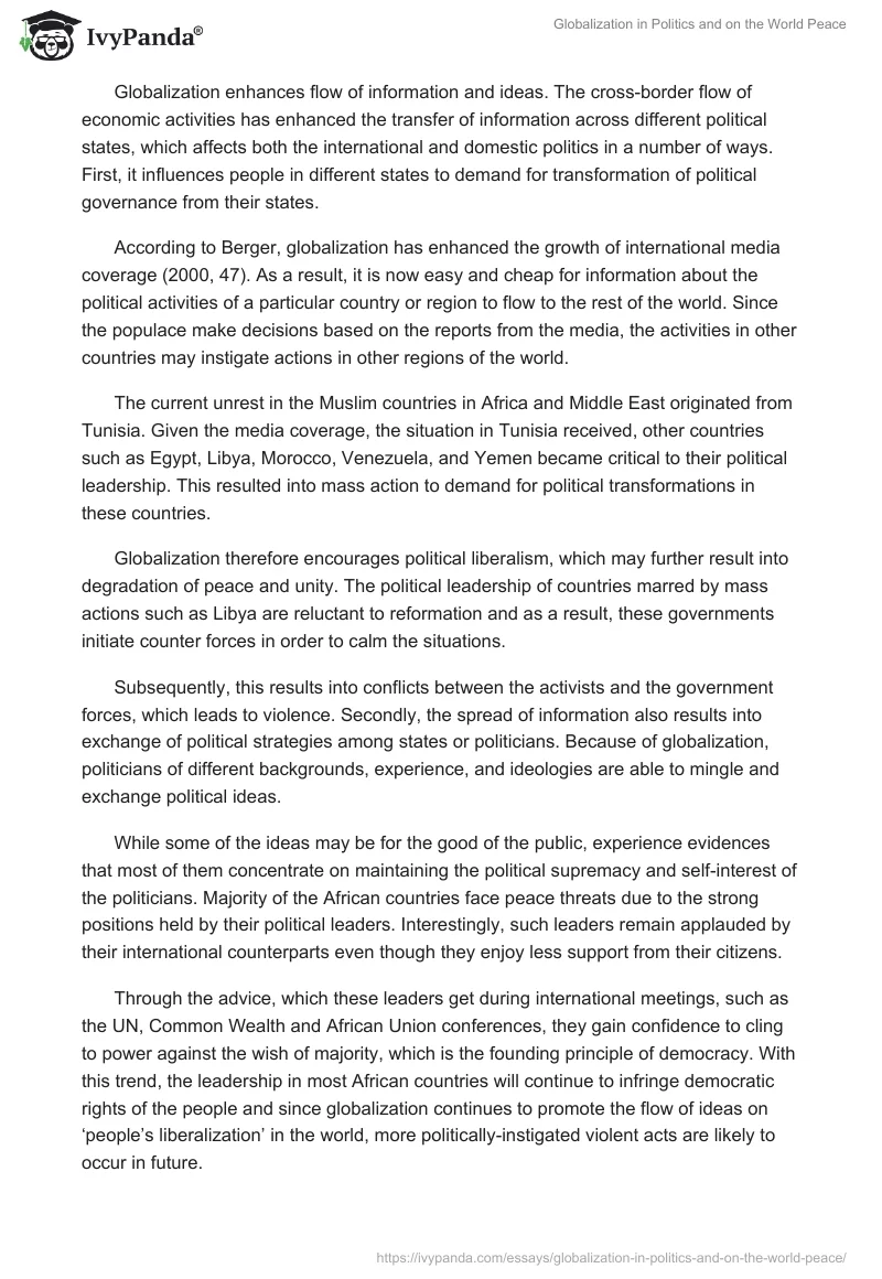 Globalization in Politics and on the World Peace. Page 3
