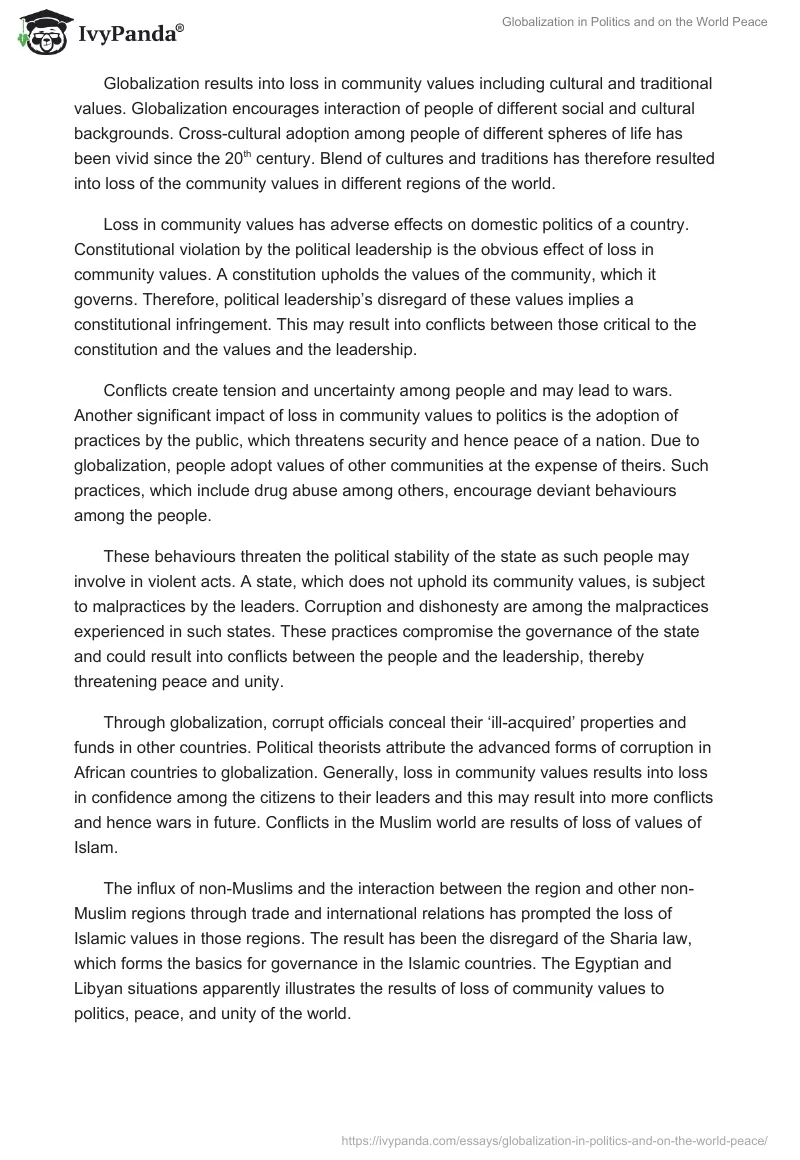 Globalization in Politics and on the World Peace. Page 4