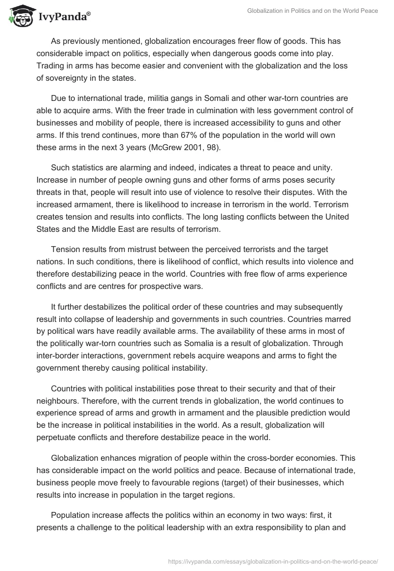 Globalization in Politics and on the World Peace. Page 5