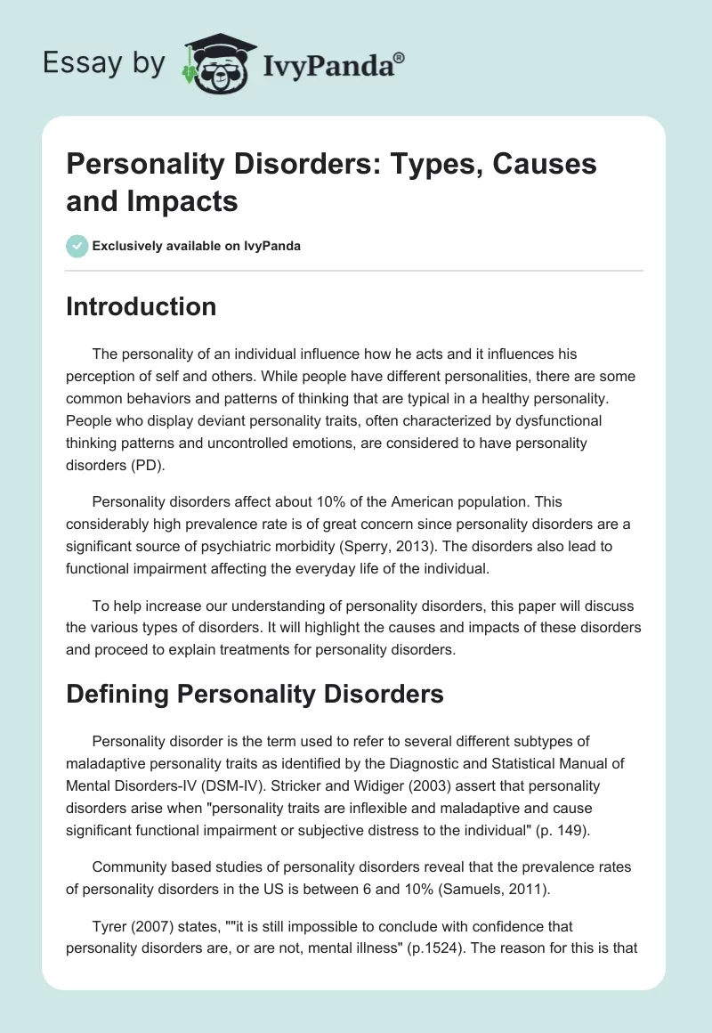 Personality Disorders: Types, Causes and Impacts. Page 1