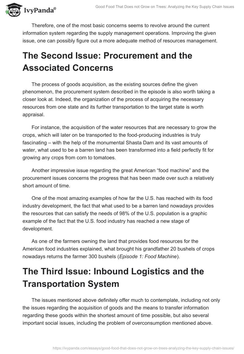 Good Food That Does not Grow on Trees: Analyzing the Key Supply Chain Issues. Page 2