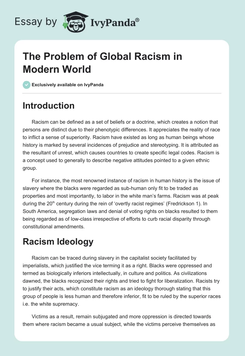 The Problem of Global Racism in Modern World. Page 1