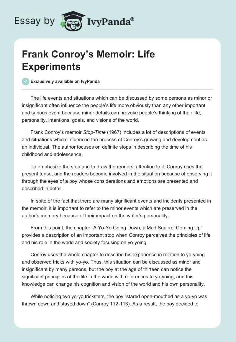 Frank Conroy’s Memoir: Life Experiments. Page 1