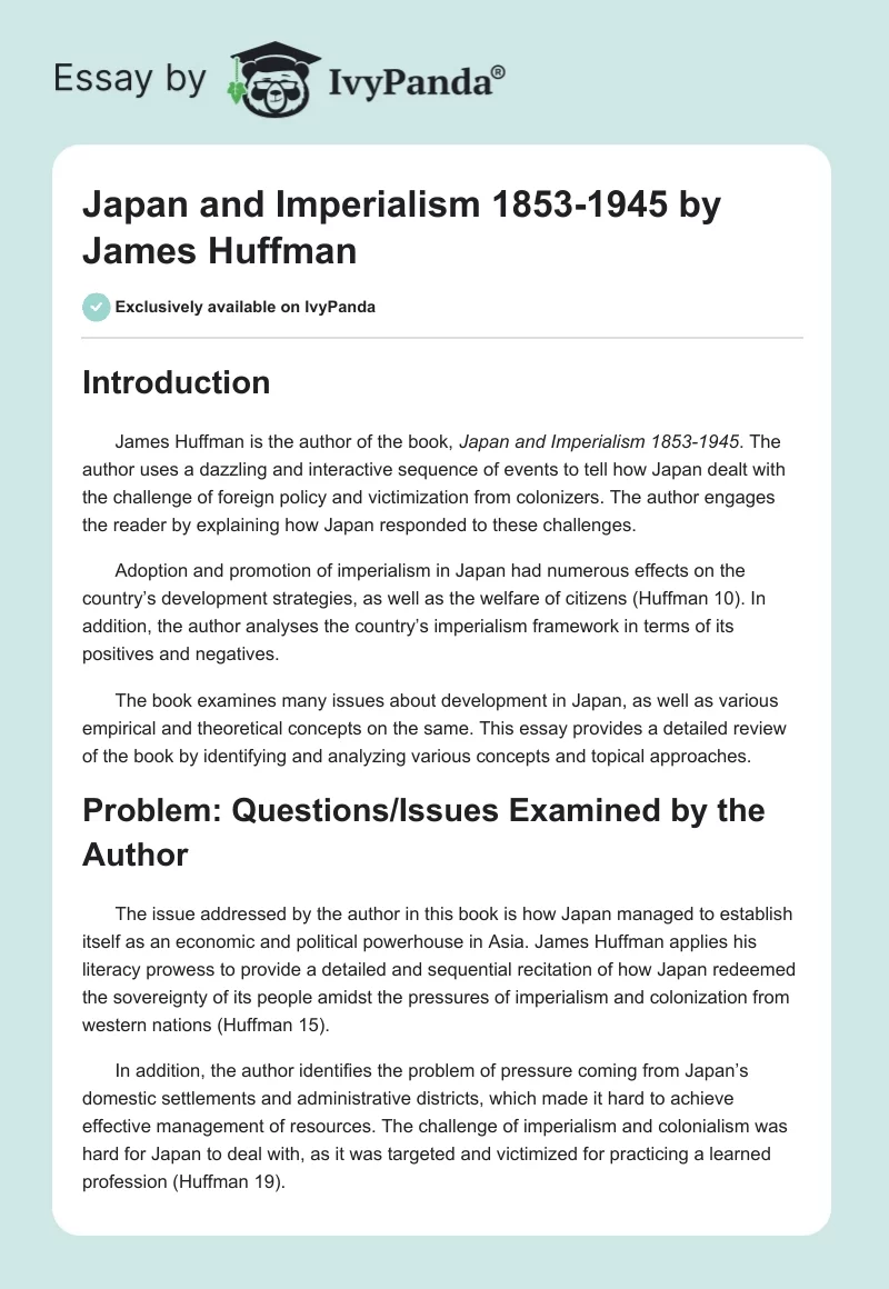 Japan and Imperialism 1853-1945 by James Huffman. Page 1