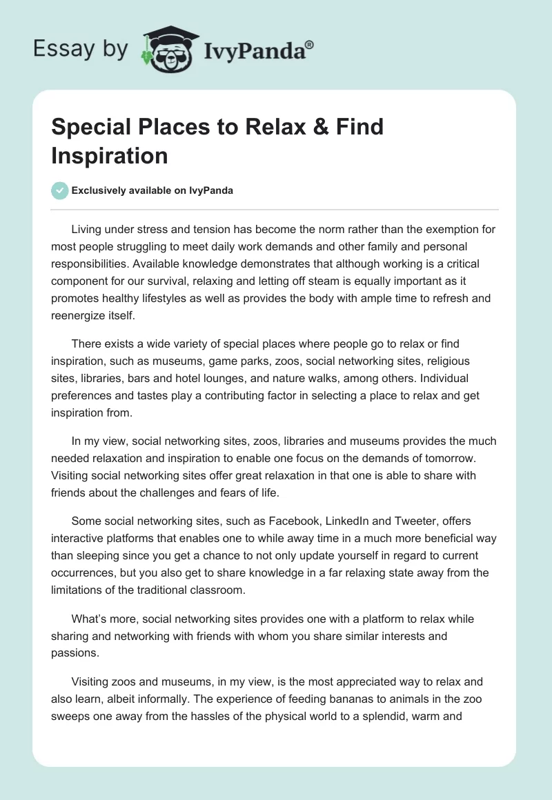 Special Places to Relax & Find Inspiration. Page 1
