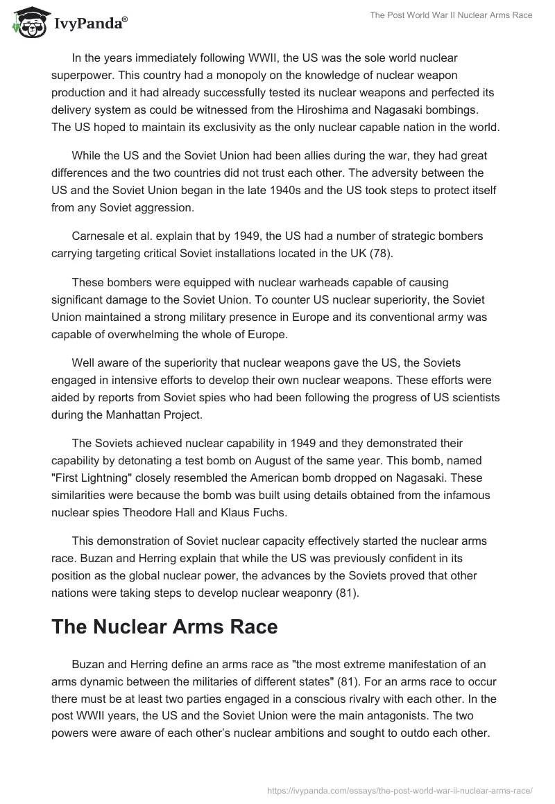 The Post World War II Nuclear Arms Race. Page 2