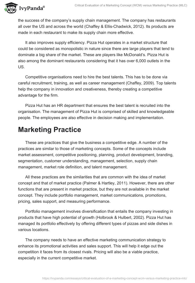 Critical Evaluation of a Marketing Concept (WCM) versus Marketing Practice (MLC). Page 4