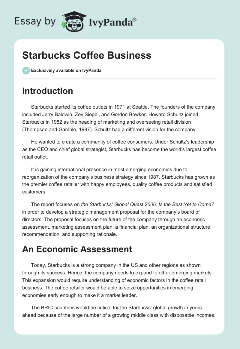 Starbucks Coffee Business. Page 1