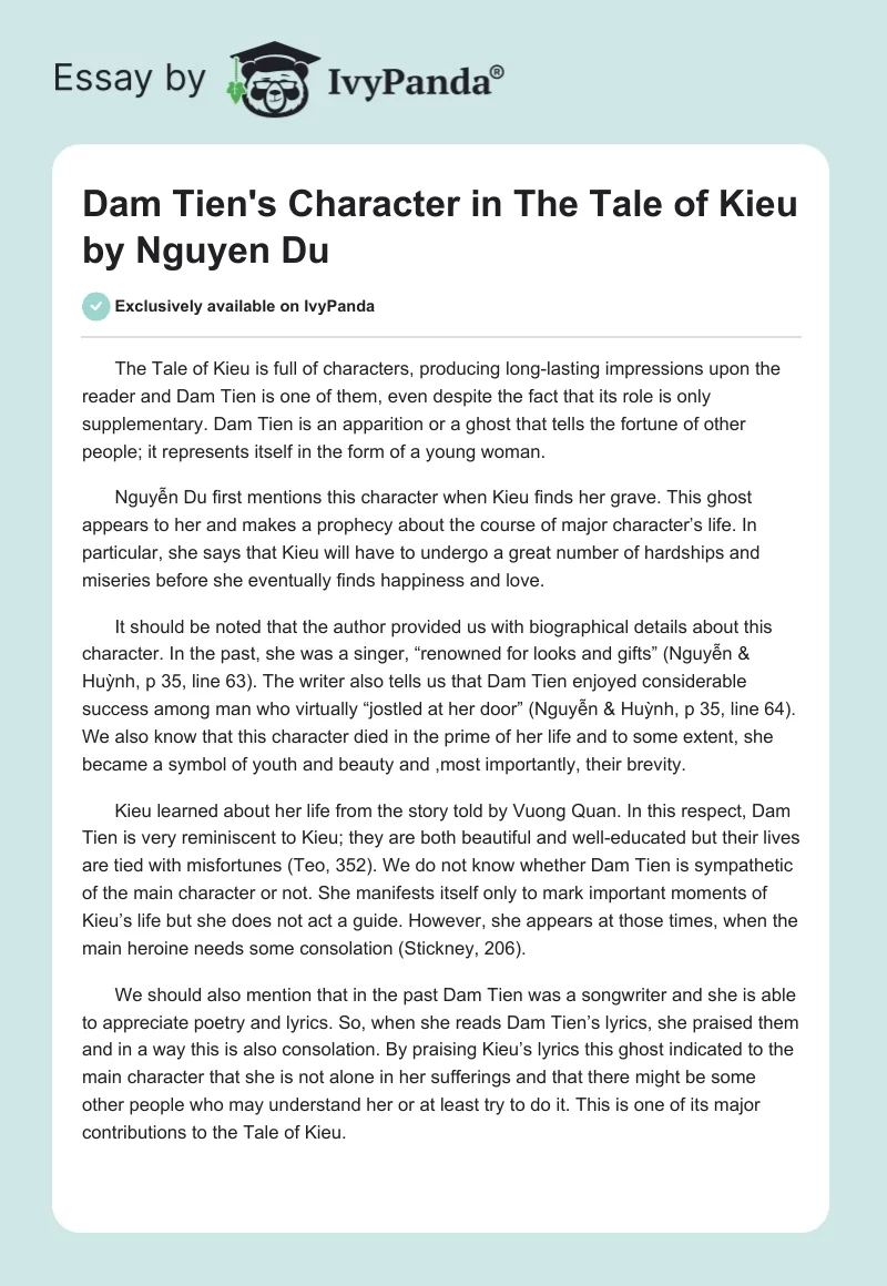 Dam Tien's Character in "The Tale of Kieu" by Nguyen Du. Page 1