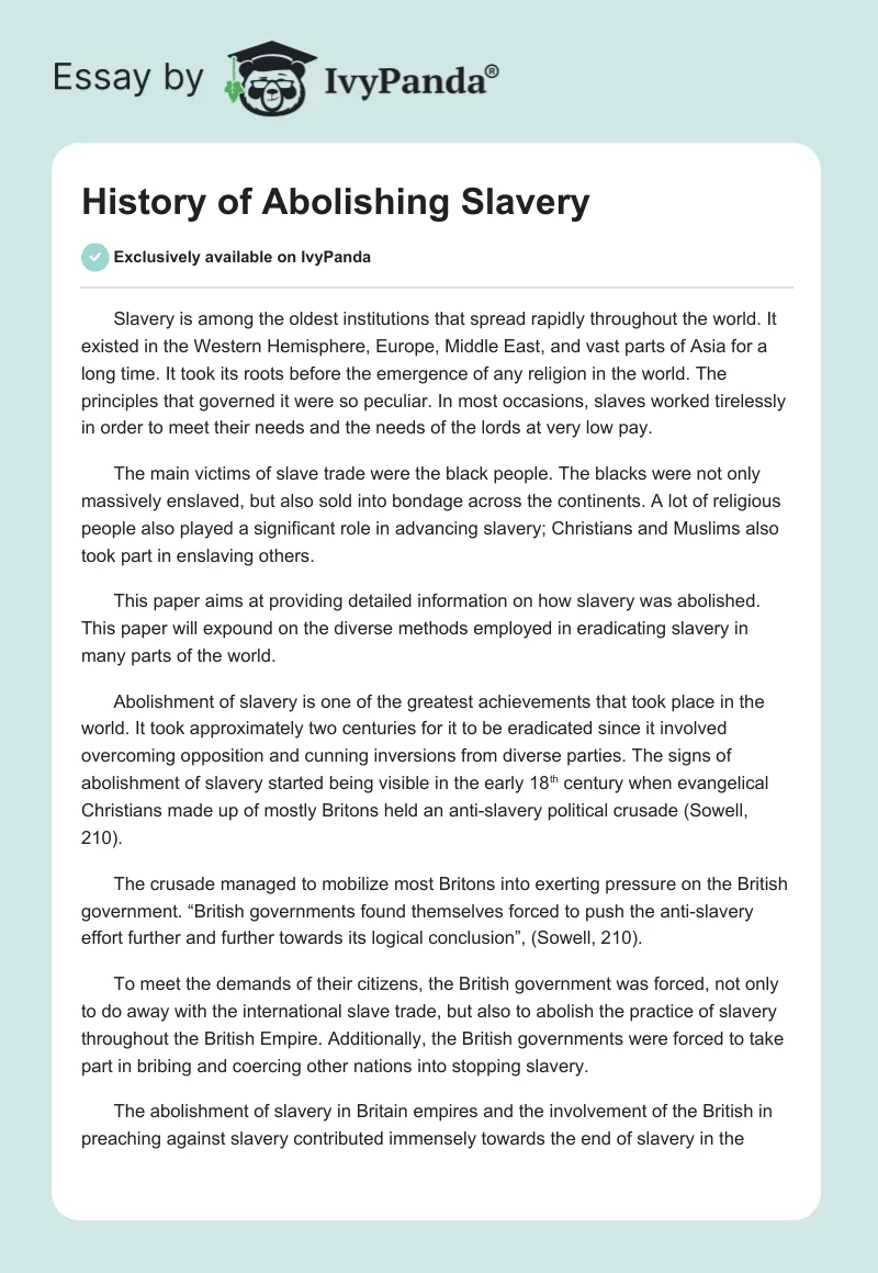 History of Abolishing Slavery. Page 1