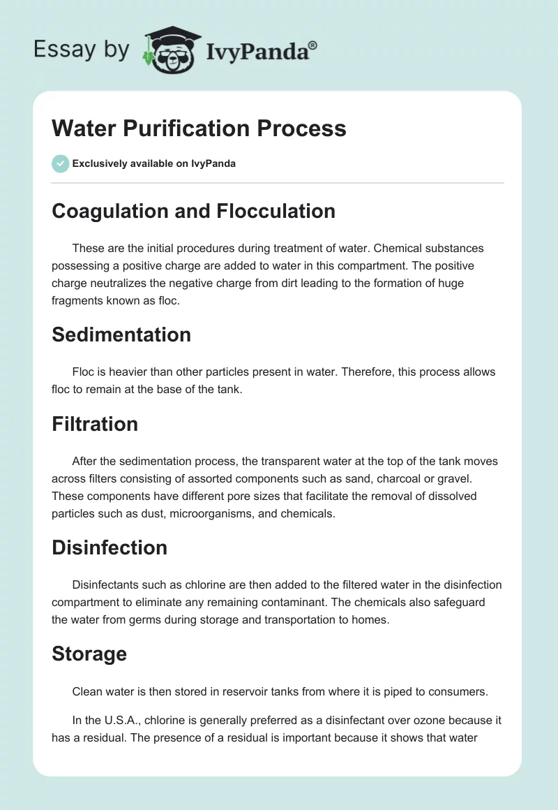 essay on water purification