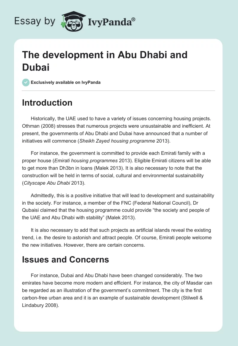 The development in Abu Dhabi and Dubai. Page 1
