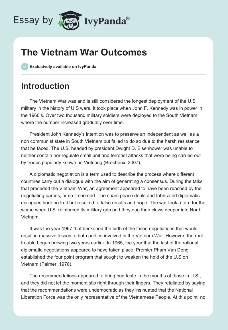 The Vietnam War Outcomes. Page 1