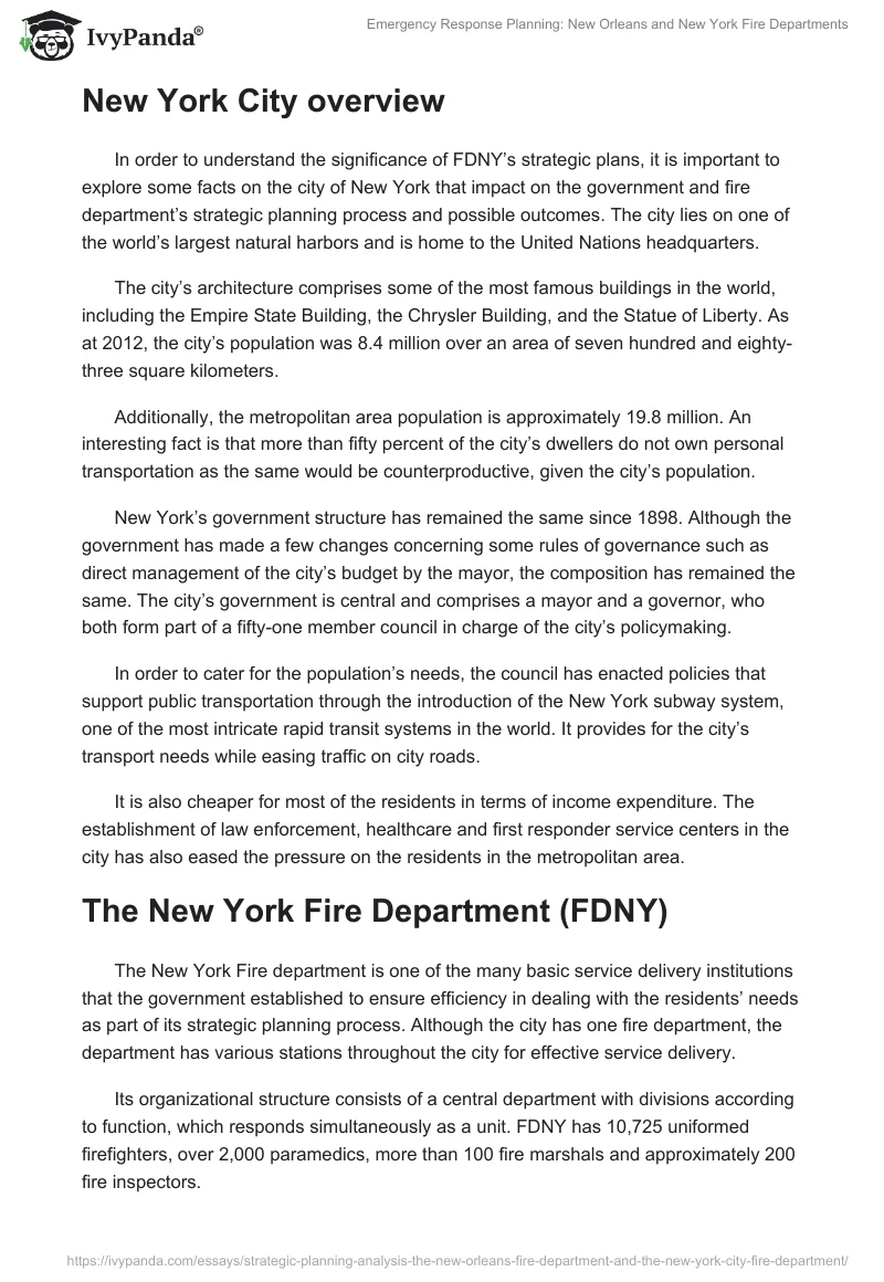 Emergency Response Planning: New Orleans and New York Fire Departments. Page 3