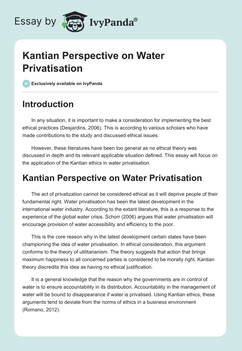 Kantian Perspective on Water Privatisation. Page 1